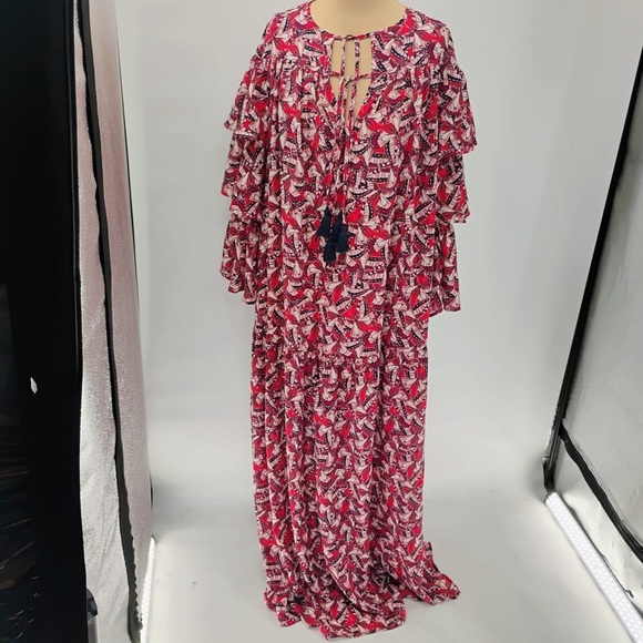 Happy X Nature NWOT Phoenix Butterflies Print Tiered Sleeved Maxi Dress - Picture 6 of 12